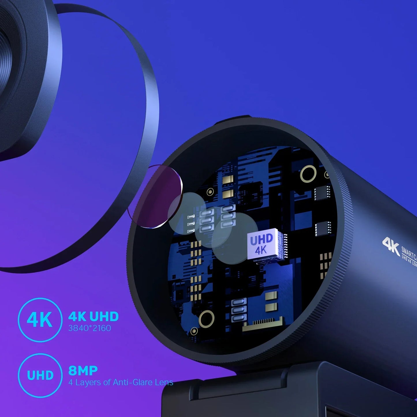 4K Webcam with Tripod Autofocus Streaming Black-2