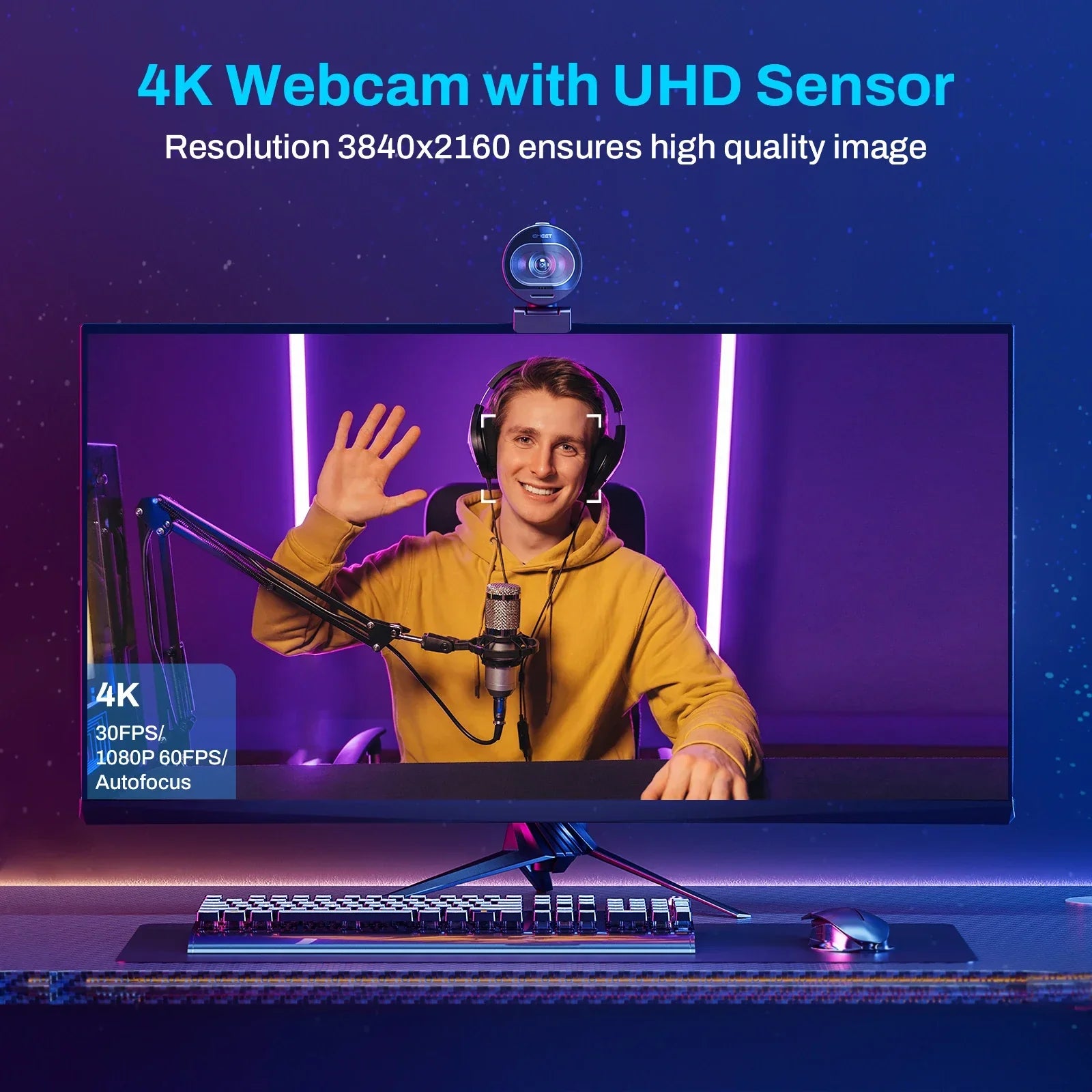 4K Webcam with Tripod Autofocus Streaming Black-1