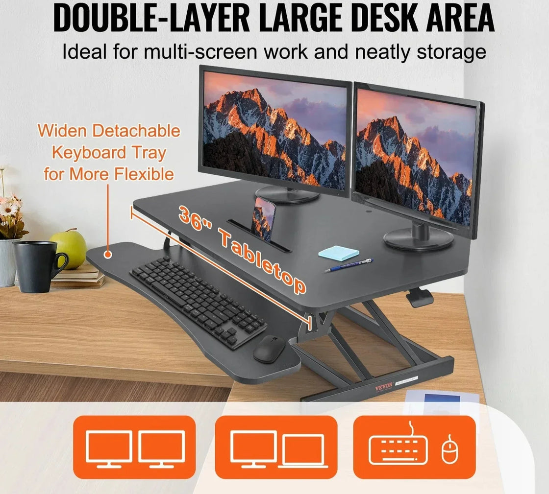 NNEOBA X-Frame Double-Layer Standing Desk Converter - Height Adjustable Sit-to-Stand Desk-1