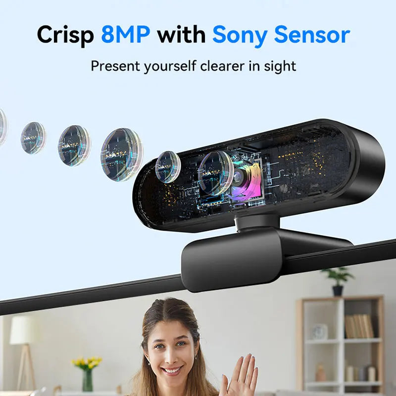 NNEOBA 4K USB Webcam with Tripod Sony Sensor Autofocus Black-2