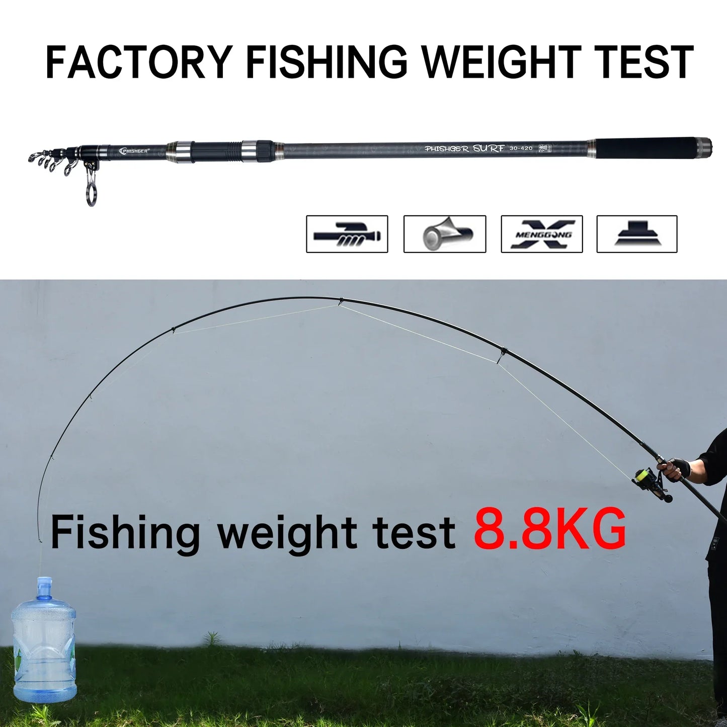 5.3m Telescopic Surf Spinning Rod 30T Carbon Fiber Black-3