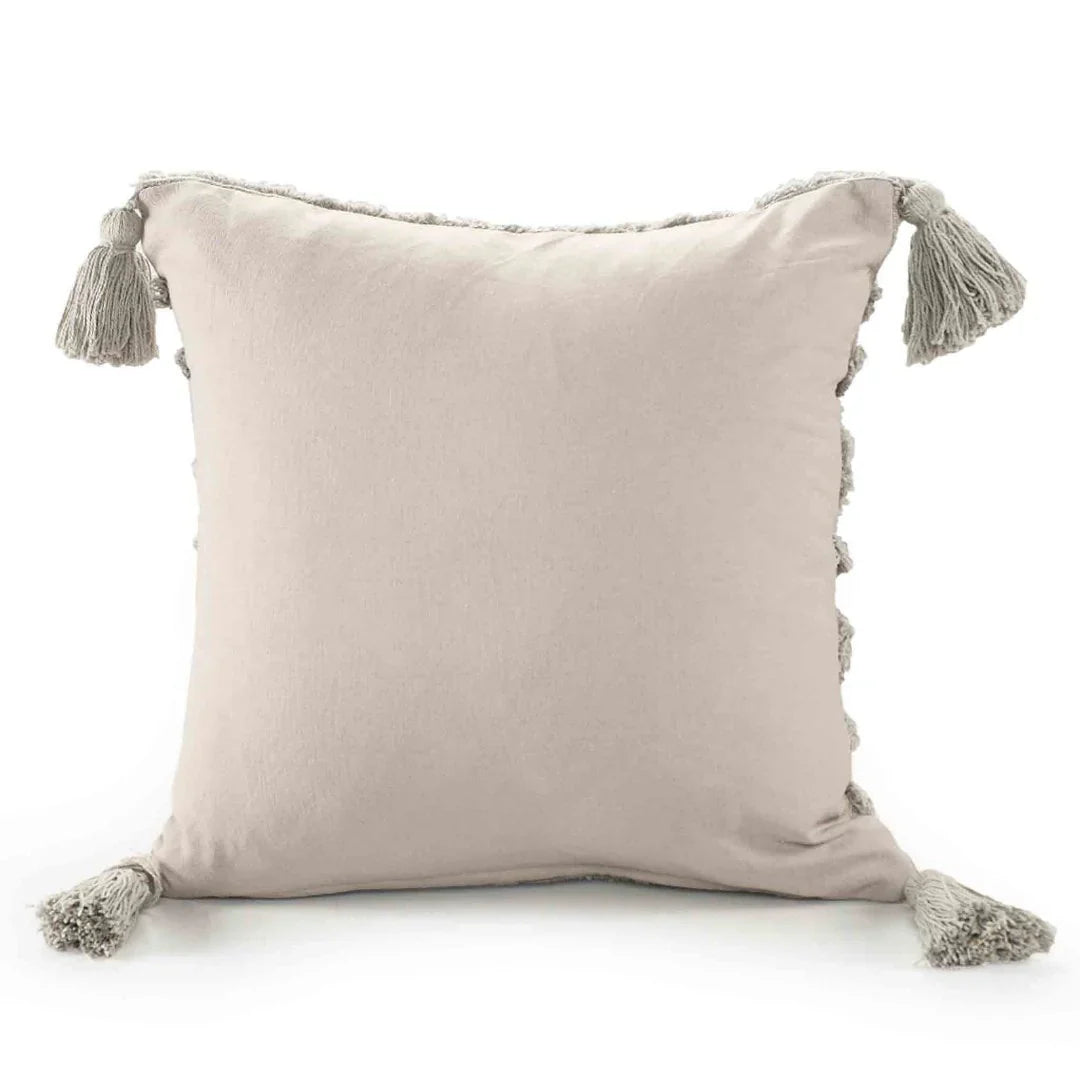 Grey Cushion Cover with Tassels | 40x40cm | Tufted Cotton | Boho Style-3