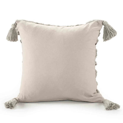 Grey Cushion Cover with Tassels | 40x40cm | Tufted Cotton | Boho Style-3