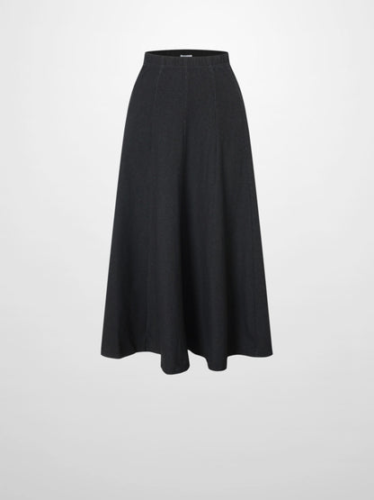 Paneled Flare Skirt 25"-Solid Black-1