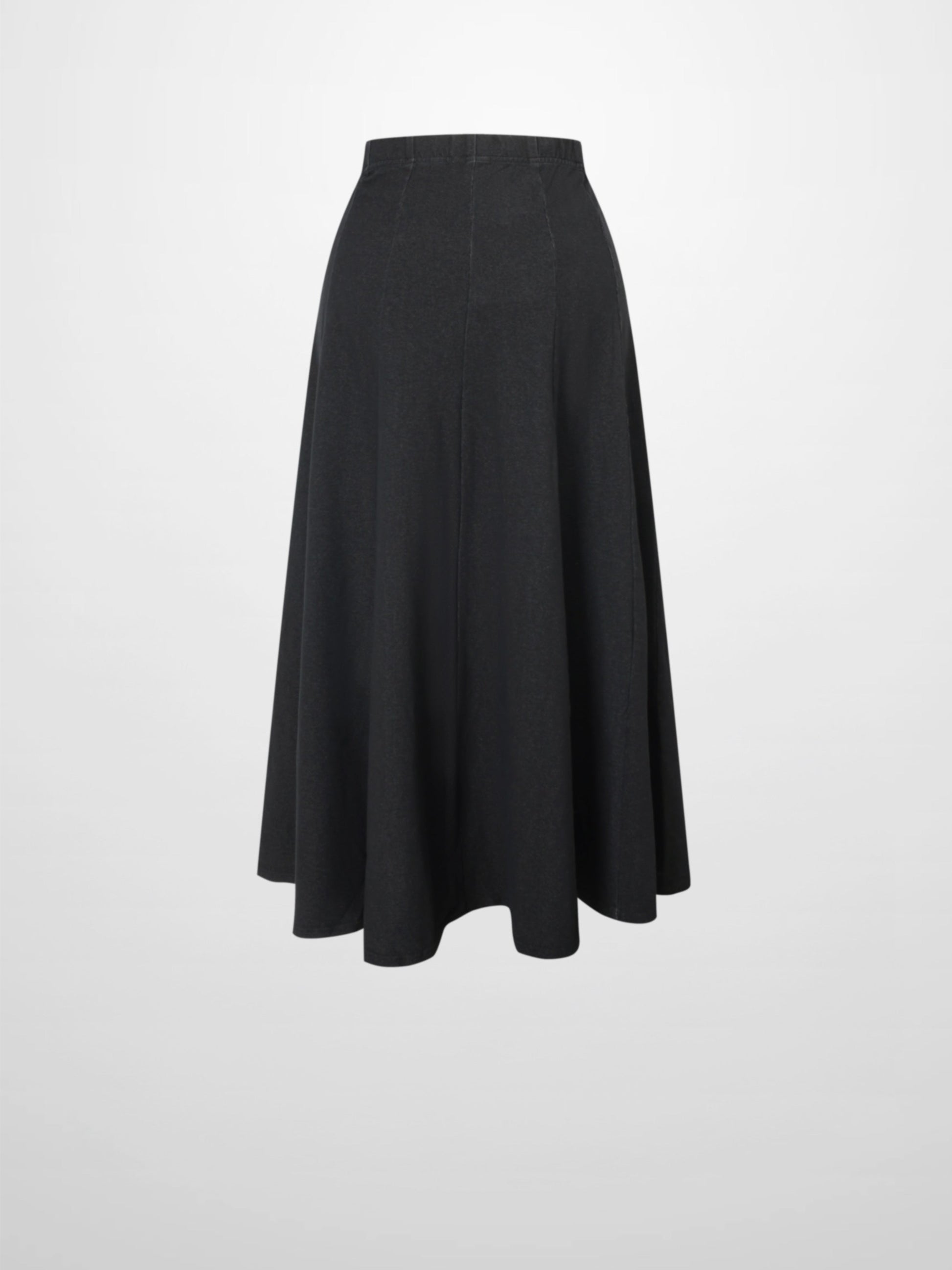 Paneled Flare Skirt 25"-Solid Black-2