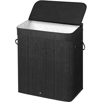 Black Bamboo Wood 26-Gal Laundry Hamper Basket w/ Removable Washable Cotton Bag-1