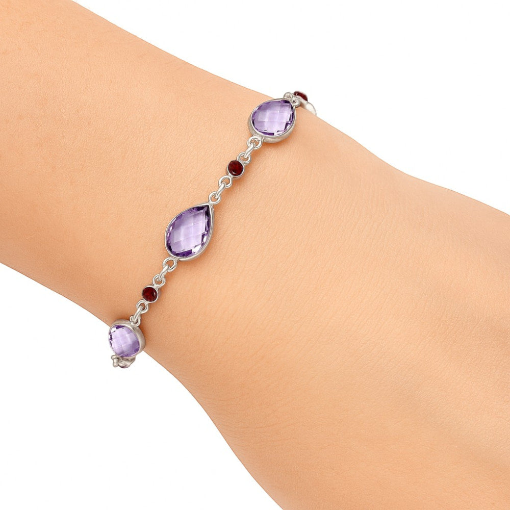 Amethyst Checker Briolette & Garnet Bracelet B-1006 SDB5054-0