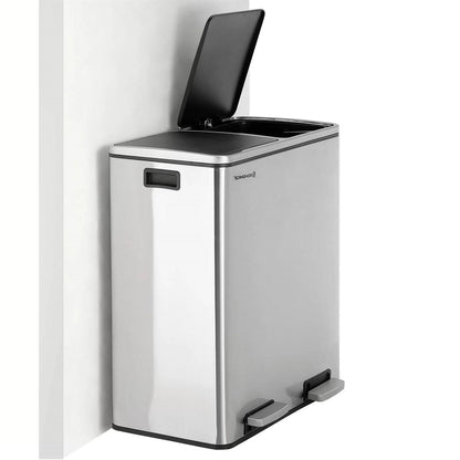 Dual Stainless Steel 16-Gallon Trash Can Recycle Bin with 2 Step on Pedal Lids-0