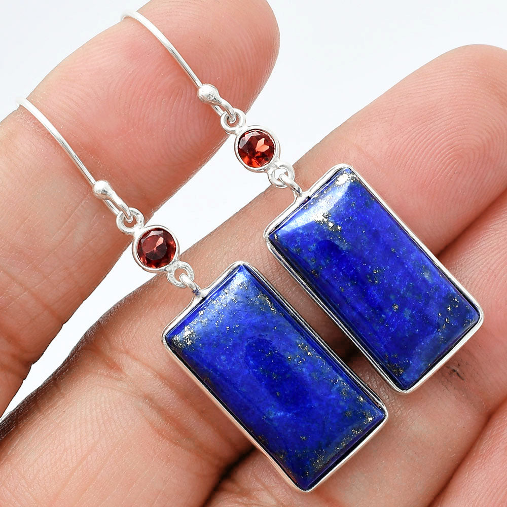 Lapis Lazuli - Afghanistan & Garnet Earrings E-1002 SDE89362-0
