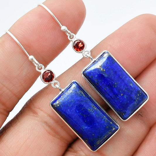 Lapis Lazuli - Afghanistan & Garnet Earrings E-1002 SDE89362-0