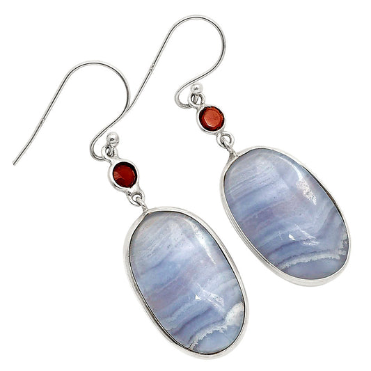 Blue Lace Agate and Garnet Earrings E-1002 SDE90203-0