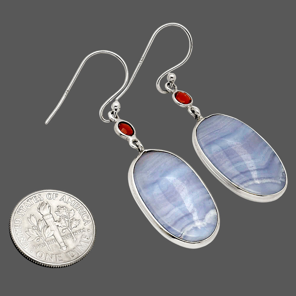 Blue Lace Agate and Garnet Earrings E-1002 SDE90203-1
