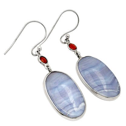 Blue Lace Agate and Garnet Earrings E-1002 SDE90203-2