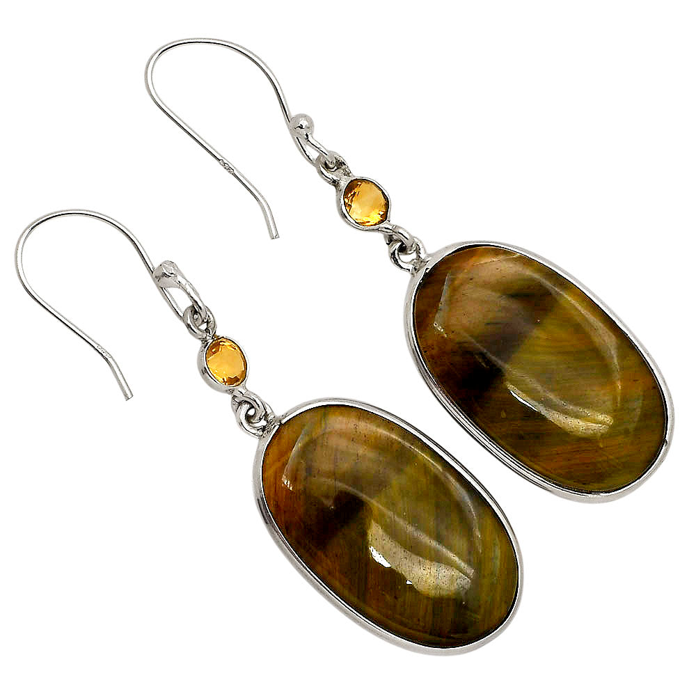 Blue Tiger Eye and Citrine Earrings E-1002 SDE90210-0