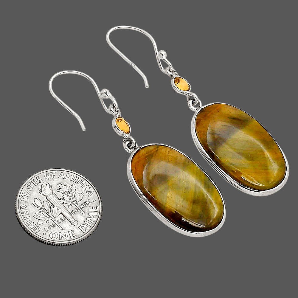 Blue Tiger Eye and Citrine Earrings E-1002 SDE90210-1