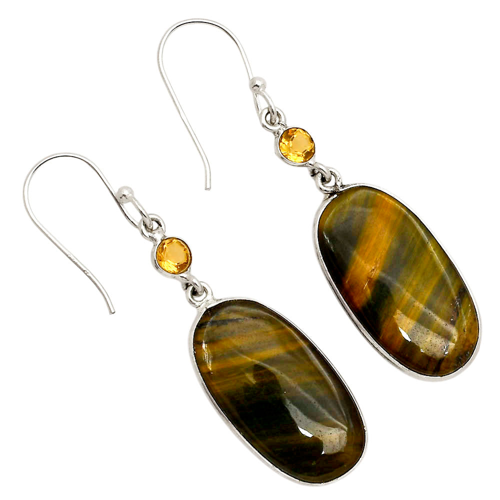 Blue Tiger Eye and Citrine Earrings E-1002 SDE90226-0