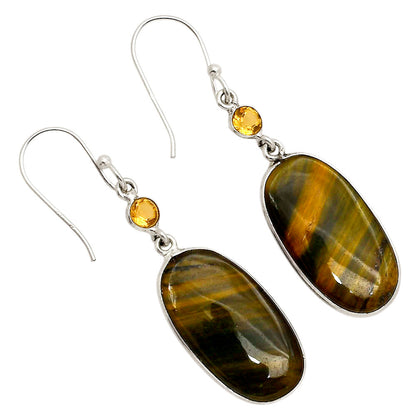 Blue Tiger Eye and Citrine Earrings E-1002 SDE90226-0