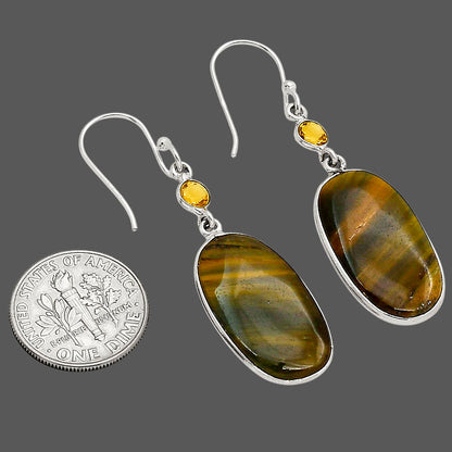 Blue Tiger Eye and Citrine Earrings E-1002 SDE90226-1