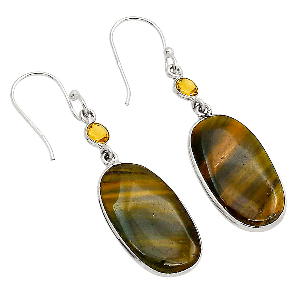 Blue Tiger Eye and Citrine Earrings E-1002 SDE90226-2