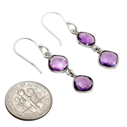 Amethyst Checker Briolette Earrings E-1006 SDE90780-1