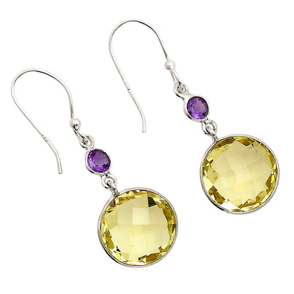 Lemon Quartz Checker Briolette and Amethyst Earrings E-1006 SDE90871-0