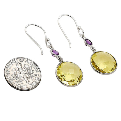 Lemon Quartz Checker Briolette and Amethyst Earrings E-1006 SDE90871-1