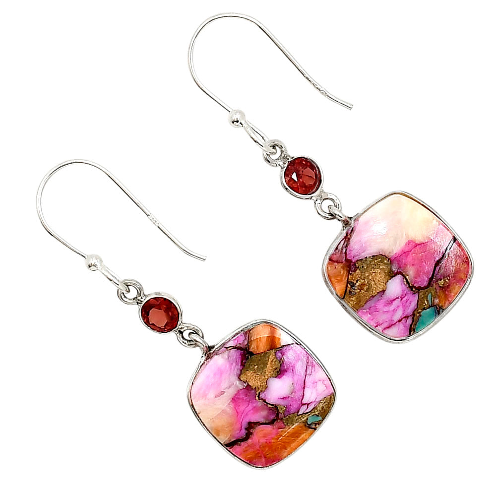 Kingman Orange Dahlia Turquoise and Garnet Earrings E-1002 SDE91274-0