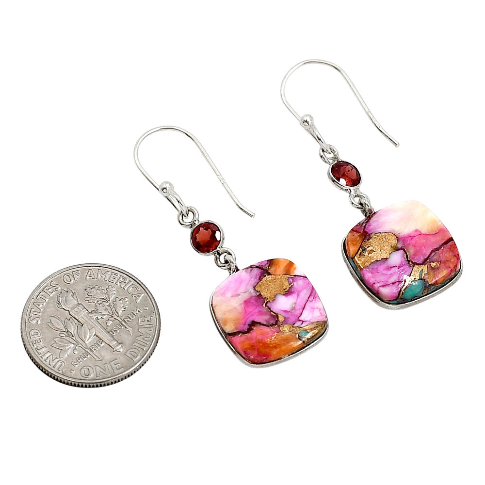Kingman Orange Dahlia Turquoise and Garnet Earrings E-1002 SDE91274-1