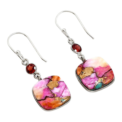 Kingman Orange Dahlia Turquoise and Garnet Earrings E-1002 SDE91274-2