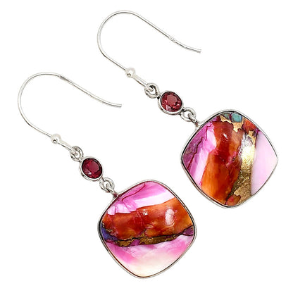 Kingman Orange Dahlia Turquoise and Garnet Earrings E-1002 SDE91281-0