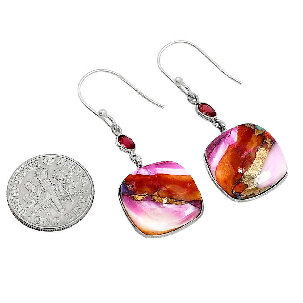 Kingman Orange Dahlia Turquoise and Garnet Earrings E-1002 SDE91281-1