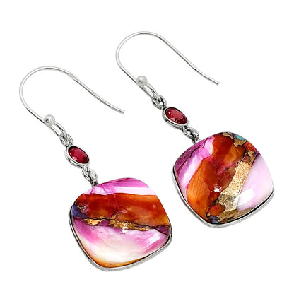 Kingman Orange Dahlia Turquoise and Garnet Earrings E-1002 SDE91281-2