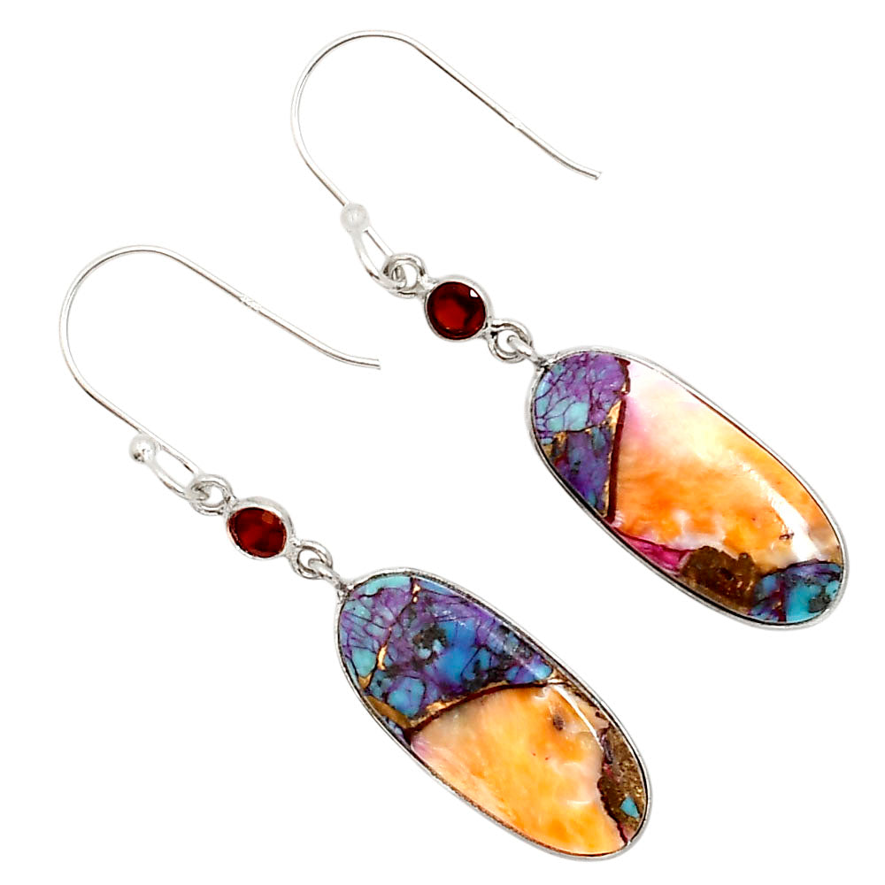 Kingman Orange Dahlia Turquoise and Garnet Earrings E-1002 SDE91358-0