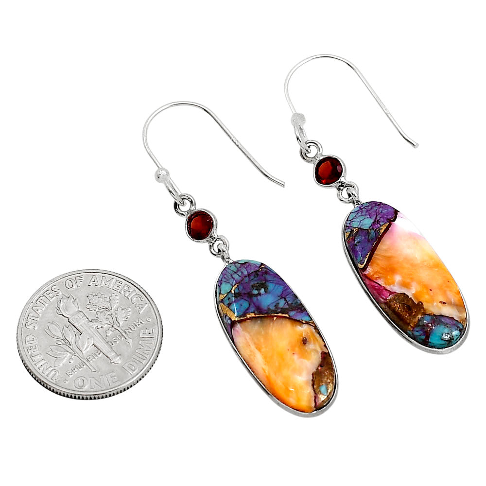 Kingman Orange Dahlia Turquoise and Garnet Earrings E-1002 SDE91358-1