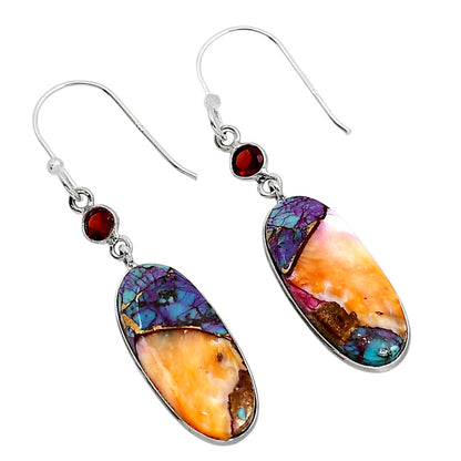 Kingman Orange Dahlia Turquoise and Garnet Earrings E-1002 SDE91358-2