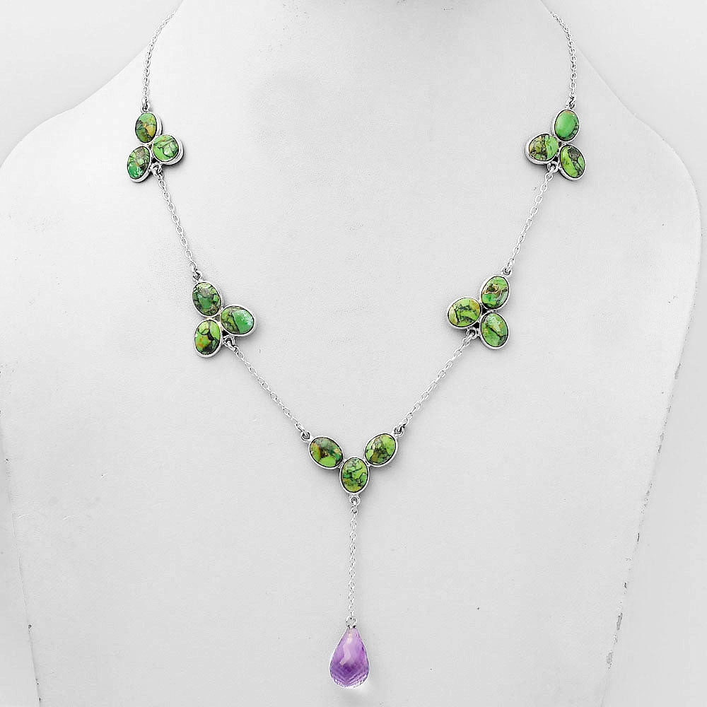 Faceted Amethyst Drop & Green Matrix Turquoise Necklace N-1005 SDN1447-1