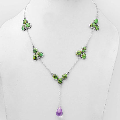 Faceted Amethyst Drop & Green Matrix Turquoise Necklace N-1005 SDN1447-1