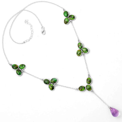Faceted Amethyst Drop & Green Matrix Turquoise Necklace N-1005 SDN1447-3