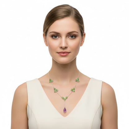 Faceted Amethyst Drop & Green Matrix Turquoise Necklace N-1005 SDN1447-0
