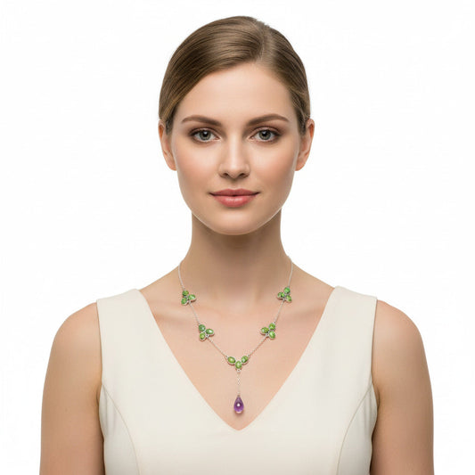 Faceted Amethyst Drop & Green Matrix Turquoise Necklace N-1005 SDN1447-0