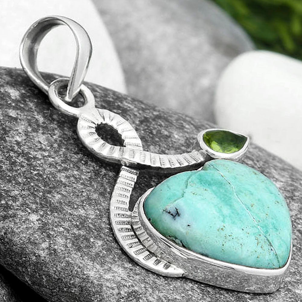 Heart Dendritic Chrysoprase - Africa & Peridot Pendant P-1111 SDP104203-2