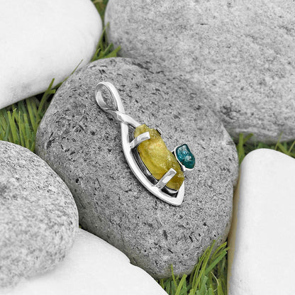 Green Kyanite Rough & Neon Blue Apatite Rough Pendant P-1640 SDP136268-1