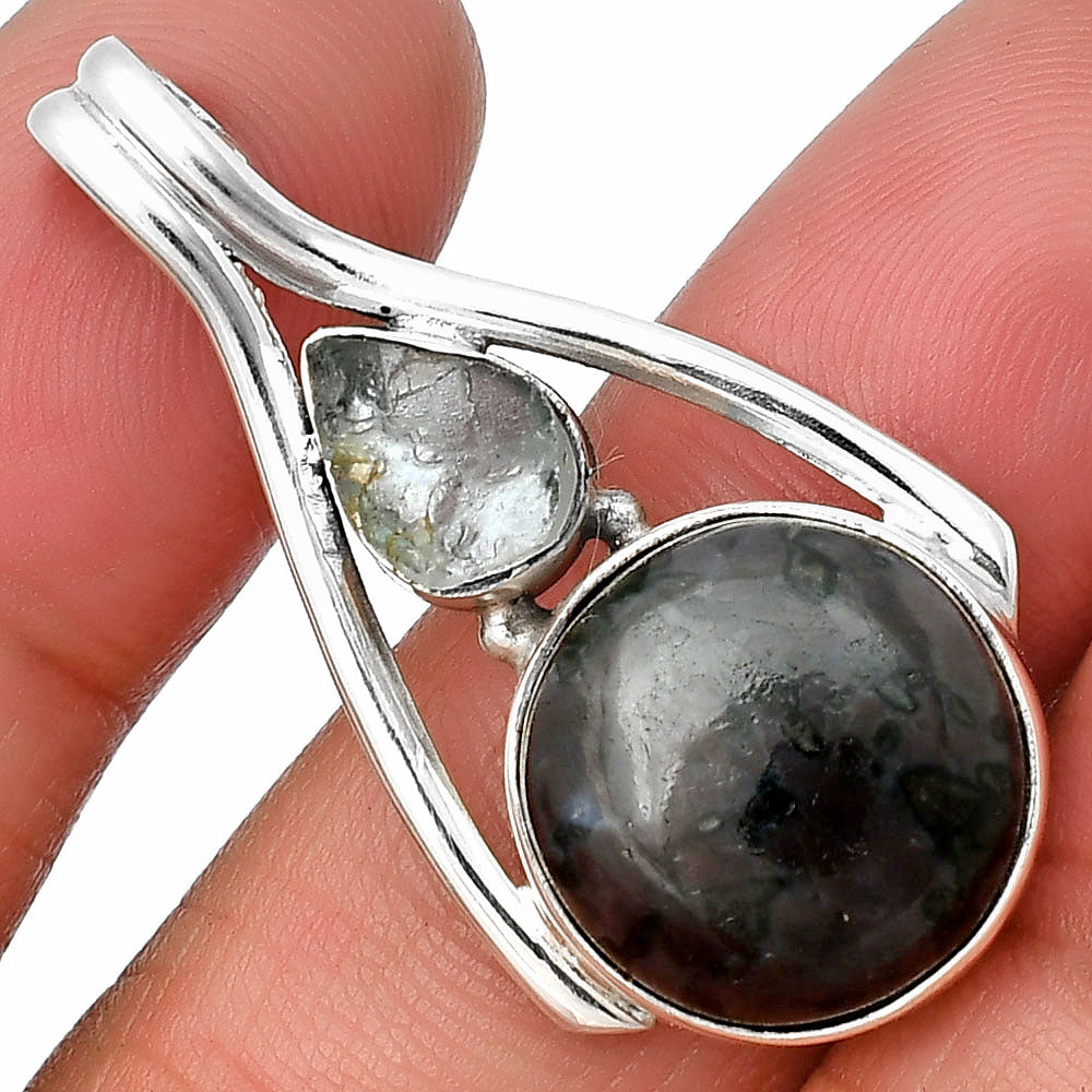 Indigo Gabbro & Aquamarine Rough Pendant P-1006 SDP137574-0