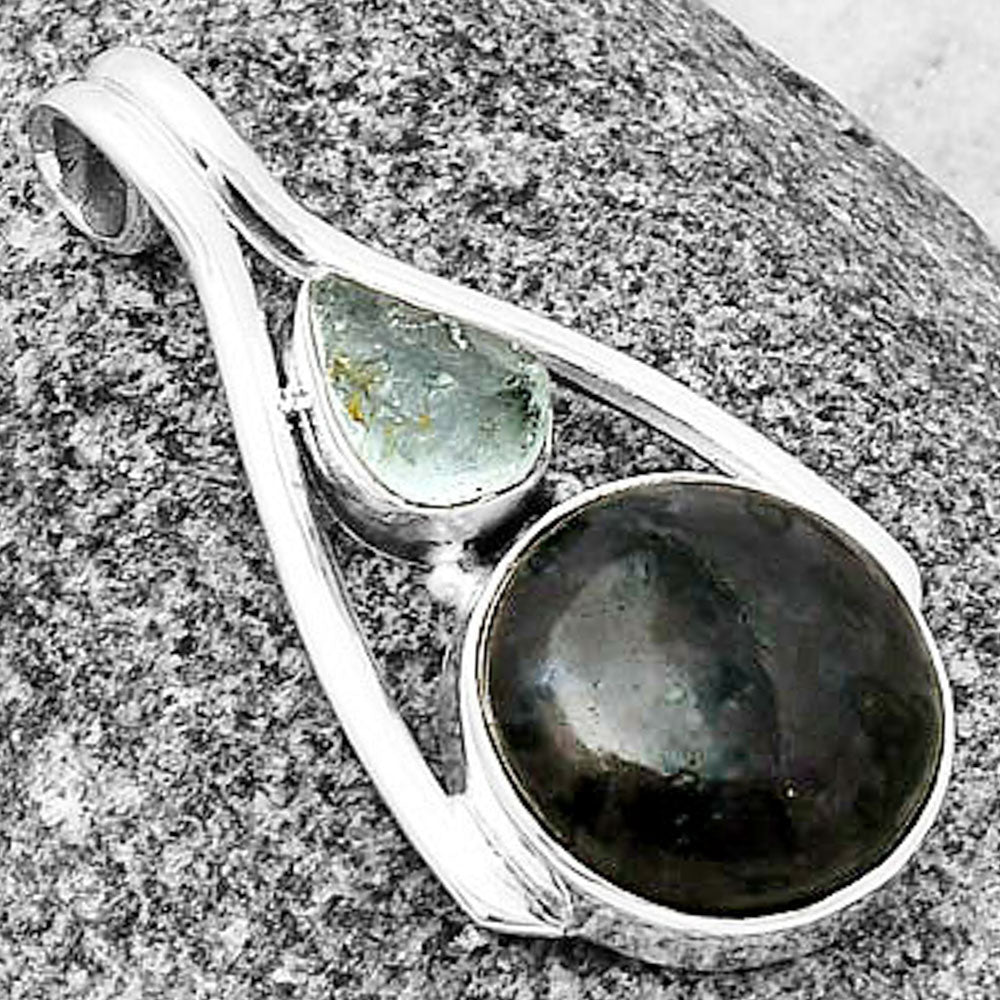 Indigo Gabbro & Aquamarine Rough Pendant P-1006 SDP137574-2