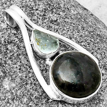 Indigo Gabbro & Aquamarine Rough Pendant P-1006 SDP137574-2