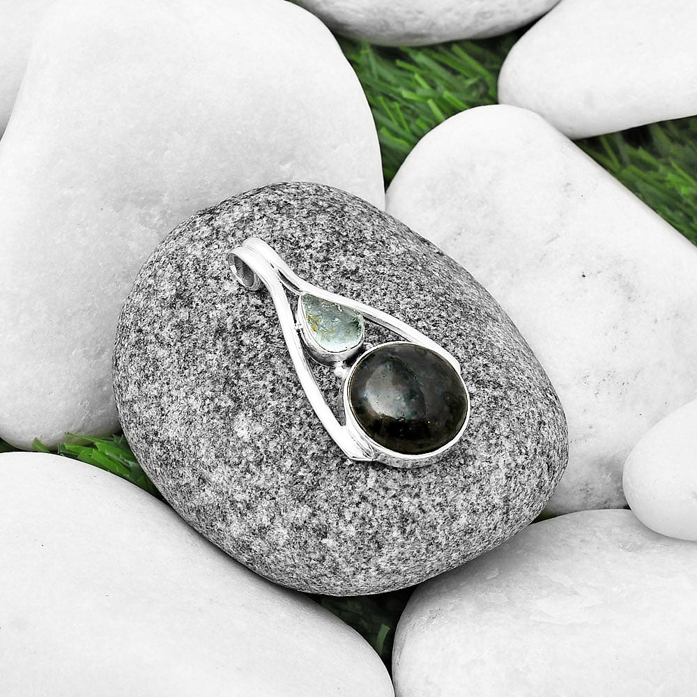 Indigo Gabbro & Aquamarine Rough Pendant P-1006 SDP137574-1
