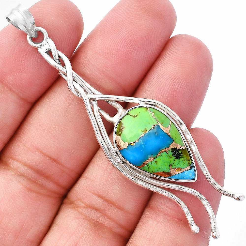 Blue Turquoise In Green Mohave - USA Pendant P-1728 SDP146265-0