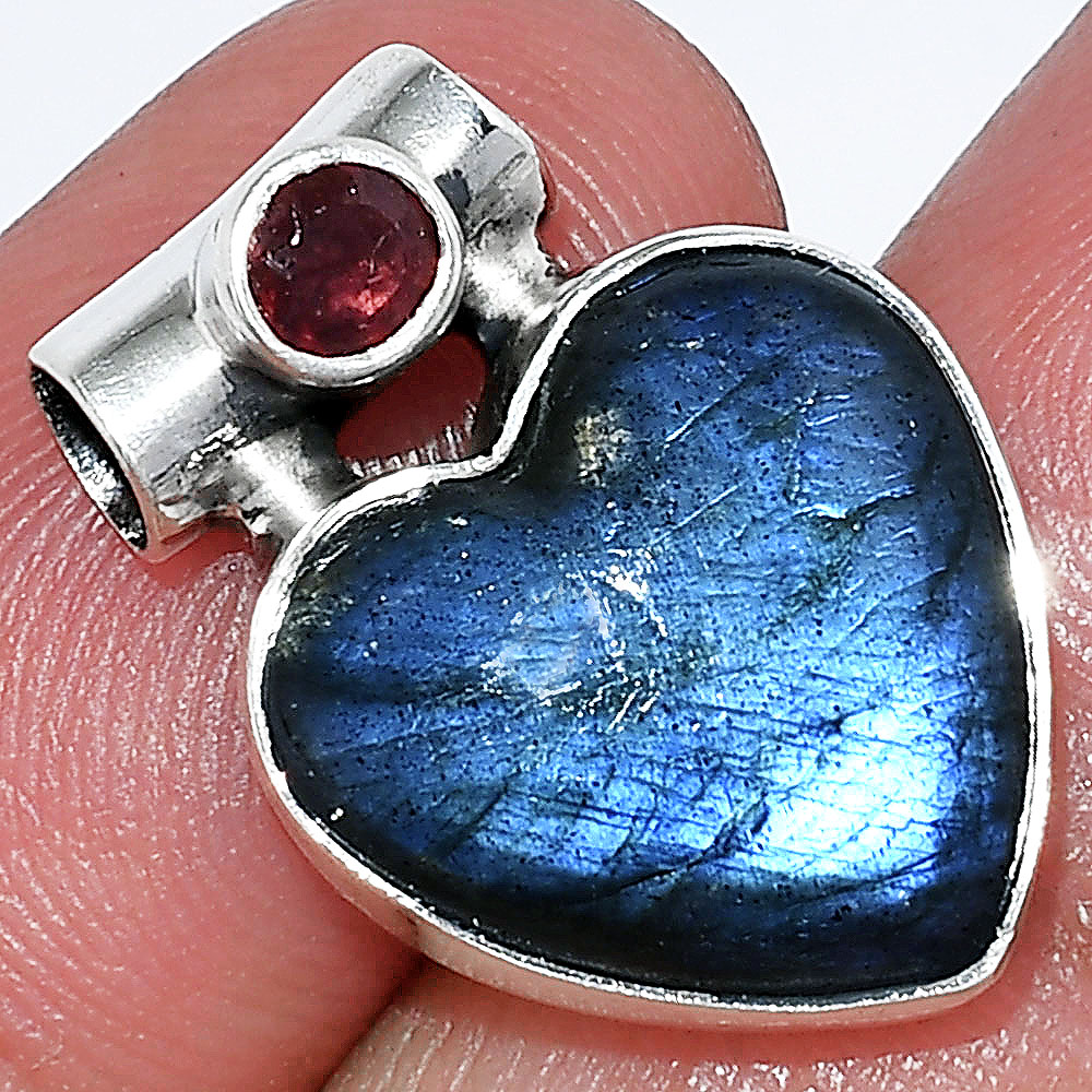 Heart Blue Fire Labradorite & Garnet Pendant P-1300 SDP152267-0