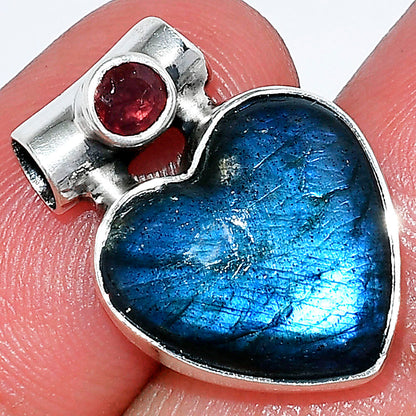 Heart Blue Fire Labradorite & Garnet Pendant P-1300 SDP152267-0