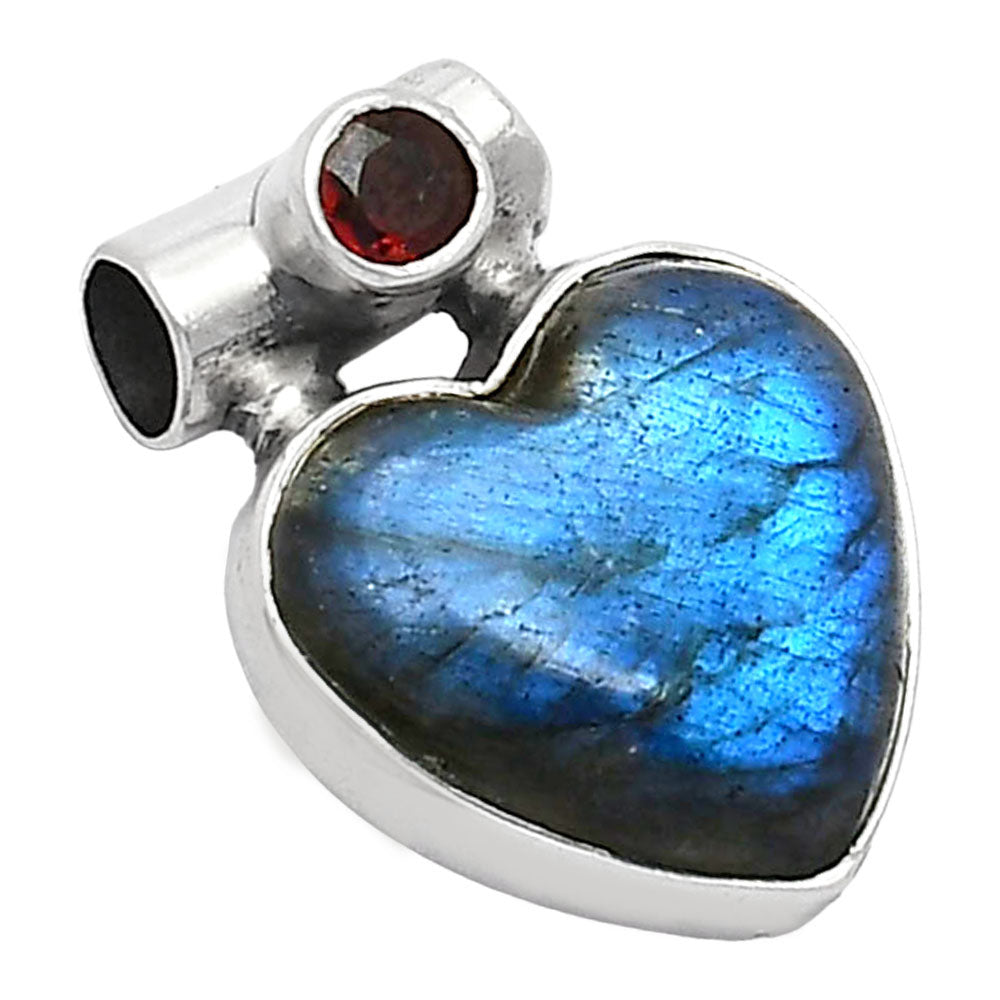 Heart Blue Fire Labradorite & Garnet Pendant P-1300 SDP152267-1